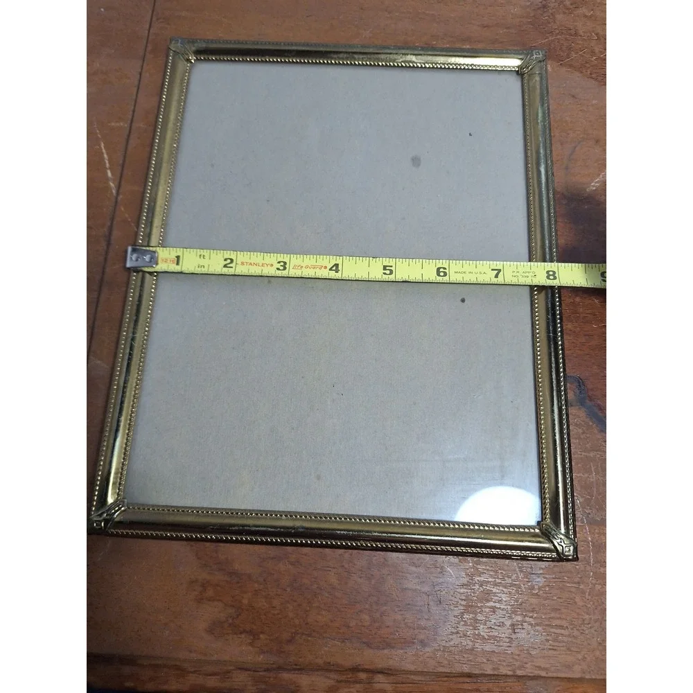 Vintage Gold Tone Metal Beaded 8x10 Picture Frame Tabletop Easel Back
